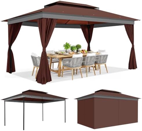 10x15 Outdoor Patio Gazebo with Privacy Curtains, Brown in Brown, alternate view 3