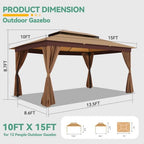 10x15 Outdoor Patio Gazebo with Privacy Curtains, Khaki in Khaki, alternate view 2