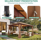 10x15 Outdoor Patio Gazebo with Privacy Curtains, Khaki in Khaki, alternate view 5