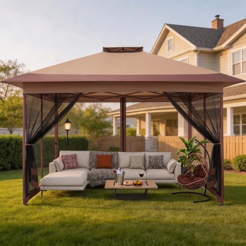 10x15 Pop up Canopy Gazebos on Clearance-Canopy Tent with Mosquito Netting for Lawn, Garden, Backyard &