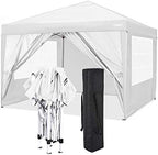 10x15 Pop Up Canopy Tent, Heavy Canopy(White Black with 4 Sidewalls) in White Black