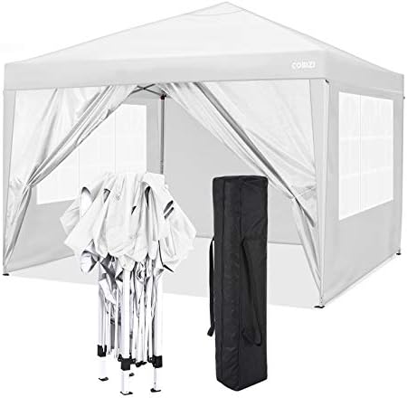 10x15 Pop Up Canopy Tent, Heavy Canopy(White Black with 4 Sidewalls) in White Black
