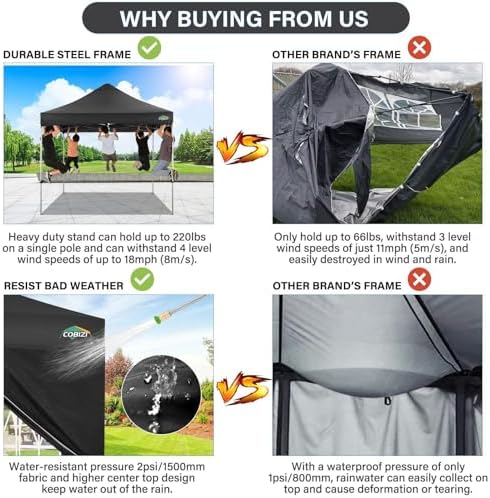 10x15 Pop Up Canopy Tent, Heavy Duty Canopy(Black Gray No Sidewalls), alternate view 3