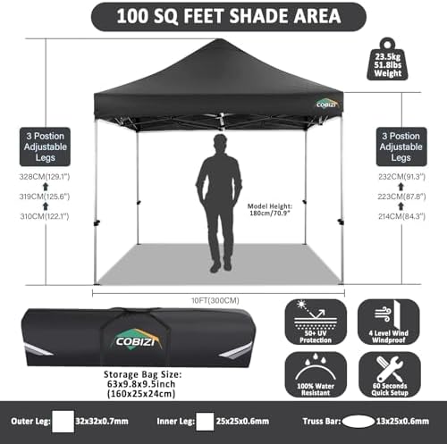 10x15 Pop Up Canopy Tent, Heavy Duty Canopy(Black Gray No Sidewalls), alternate view 5