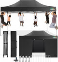 10x15 Pop Up Canopy Tent, Heavy Duty Canopy(Black with 4 Sidewalls)
