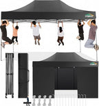 10x15 Pop Up Canopy Tent, Heavy Duty Canopy(Black with 4 Sidewalls)