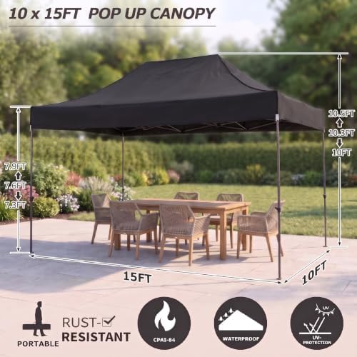 10x15 Pop Up Canopy Tent, Heavy Duty Canopy(Black with 4 Sidewalls), alternate view 3