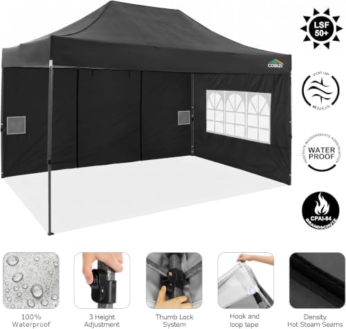 10x15 Pop Up Canopy Tent, Heavy Duty Canopy(Black with 4 Sidewalls), alternate view 5