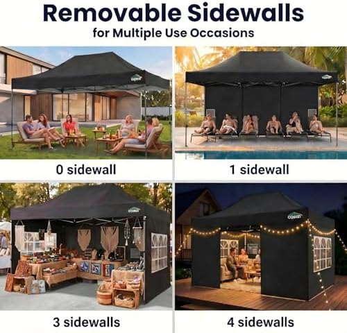 10x15 Pop Up Canopy Tent, Heavy Duty Canopy(Black with 4 Sidewalls), alternate view 6