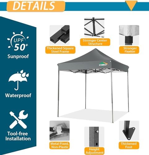 10x15 Pop Up Canopy Tent, Heavy Duty Canopy(Gray Gray No Sidewalls), alternate view 4