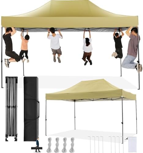 10x15 Pop Up Canopy Tent, Heavy Duty Canopy(Khaki Gray No Sidewalls)