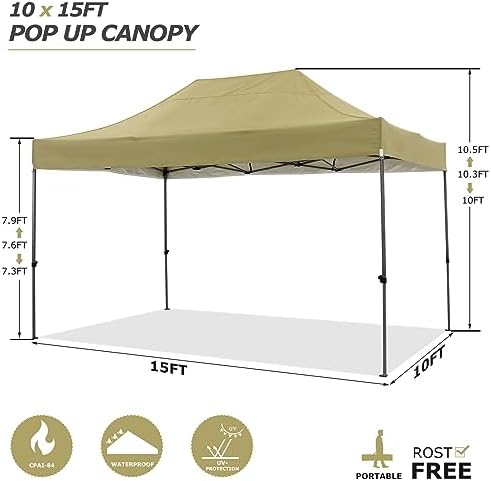 10x15 Pop Up Canopy Tent, Heavy Duty Canopy(Khaki Gray No Sidewalls), alternate view 3
