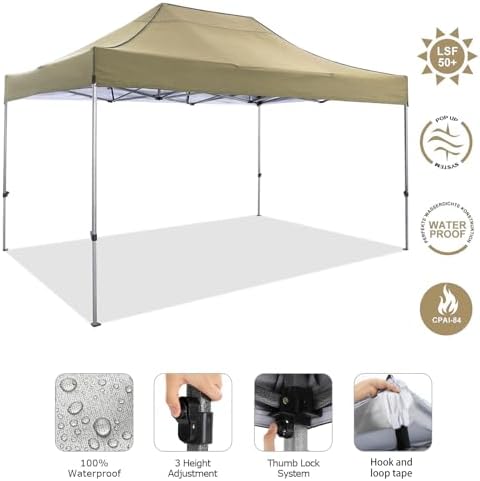 10x15 Pop Up Canopy Tent, Heavy Duty Canopy(Khaki Gray No Sidewalls), alternate view 4