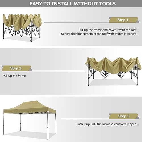 10x15 Pop Up Canopy Tent, Heavy Duty Canopy(Khaki Gray No Sidewalls), alternate view 5