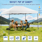 10x15 Pop Up Canopy Tent - Instant Outdoor Canopy Easy Setup Gazebo, Waterproof & UV Protection, Large, alternate view 2