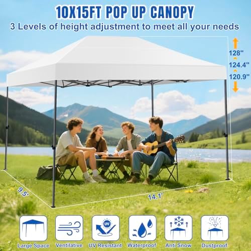 10x15 Pop Up Canopy Tent - Instant Outdoor Canopy Easy Setup Gazebo, Waterproof & UV Protection, Large, alternate view 2