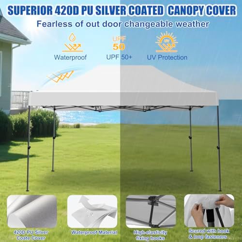 10x15 Pop Up Canopy Tent - Instant Outdoor Canopy Easy Setup Gazebo, Waterproof & UV Protection, Large, alternate view 3