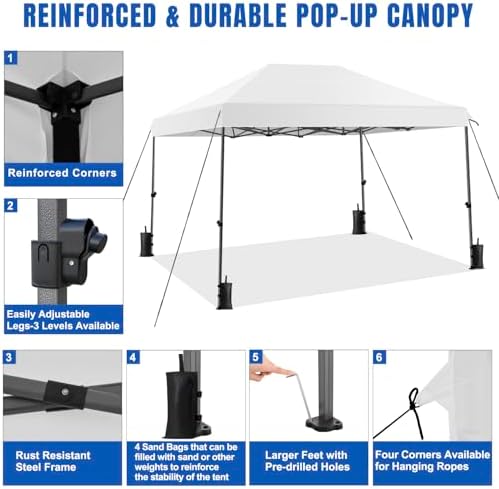 10x15 Pop Up Canopy Tent - Instant Outdoor Canopy Easy Setup Gazebo, Waterproof & UV Protection, Large, alternate view 4
