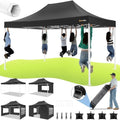 10x15 Pop Up Canopy Tent, Upgraded Thickened Hexagonal Legs, Black in Black