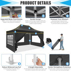 10x15 Pop Up Canopy Tent, Upgraded Thickened Hexagonal Legs, Black in Black, alternate view 2