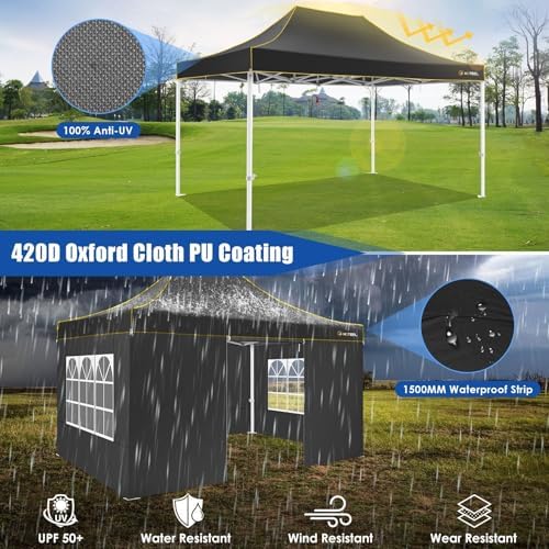 10x15 Pop Up Canopy Tent, Upgraded Thickened Hexagonal Legs, Black in Black, alternate view 3
