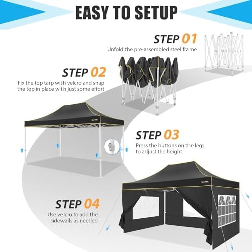 10x15 Pop Up Canopy Tent, Upgraded Thickened Hexagonal Legs, Black in Black, alternate view 6