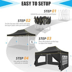 10x15 Pop Up Canopy Tent, Upgraded Thickened Hexagonal Legs, Black in Black, alternate view 6