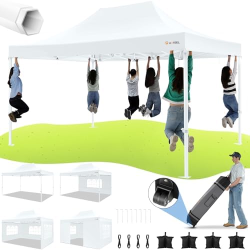 10x15 Pop Up Canopy Tent, Upgraded Thickened Hexagonal Legs, White in White