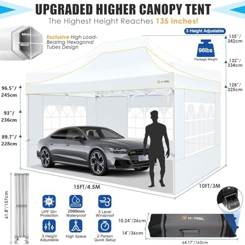 10x15 Pop Up Canopy Tent, Upgraded Thickened Hexagonal Legs, White in White, alternate view 2