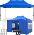 10x15 Pop Up Canopy Tent with 4 Sidewalls, Heavy Duty Canopy, Blue in Blue