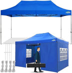 10x15 Pop Up Canopy Tent with 4 Sidewalls, Heavy Duty Canopy, Blue in Blue