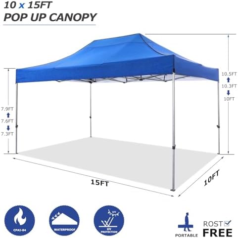 10x15 Pop Up Canopy Tent with 4 Sidewalls, Heavy Duty Canopy, Blue in Blue, alternate view 3