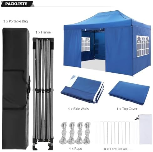 10x15 Pop Up Canopy Tent with 4 Sidewalls, Heavy Duty Canopy, Blue in Blue, alternate view 6