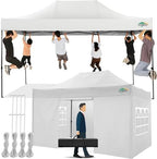 10x15 Pop Up Canopy Tent with 4 Sidewalls, Heavy Duty Canopy, White in White