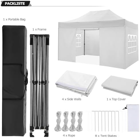 10x15 Pop Up Canopy Tent with 4 Sidewalls, Heavy Duty Canopy, White in White, alternate view 6