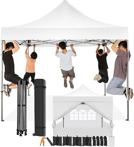 10x15 Pop Up Canopy Tent with Sidewall, Heavy Duty Canopy, White Gray