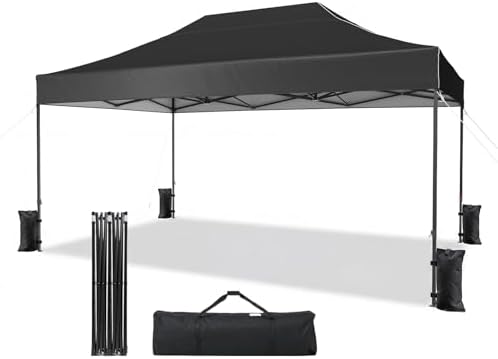 10x15 Pop Up Canopy Without Sidewalls - Breezy Open-Air Instant Shelter with Roller Bag & Sandbag - Outdoor