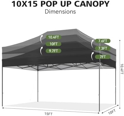10x15 Pop Up Canopy Without Sidewalls - Breezy Open-Air Instant Shelter with Roller Bag & Sandbag - Outdoor, alternate view 3