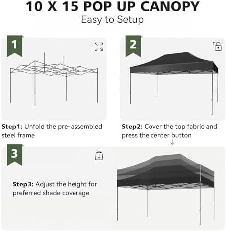 10x15 Pop Up Canopy Without Sidewalls - Breezy Open-Air Instant Shelter with Roller Bag & Sandbag - Outdoor, alternate view 5