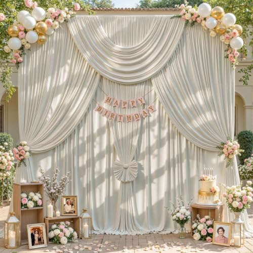 10x15ft Beige Backdrop Curtains, 2 Panels Long Cream Beige Backdrop Drapes in 10x15ft, alternate view 2