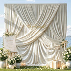 10x15ft Beige Backdrop Curtains, 2 Panels Long Cream Beige Backdrop Drapes in 10x15ft, alternate view 3