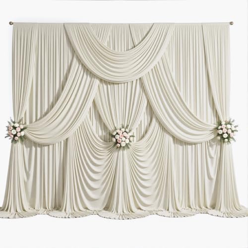 10x15ft Beige Backdrop Curtains, 2 Panels Long Cream Beige Backdrop Drapes in 10x15ft, alternate view 6
