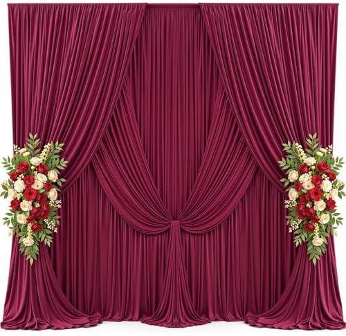 10x15ft Burgundy Backdrop Curtains for Parties Wrinkle Free Fabric Backdrop Curtain Birthday Photo Drapes, alternate view 6