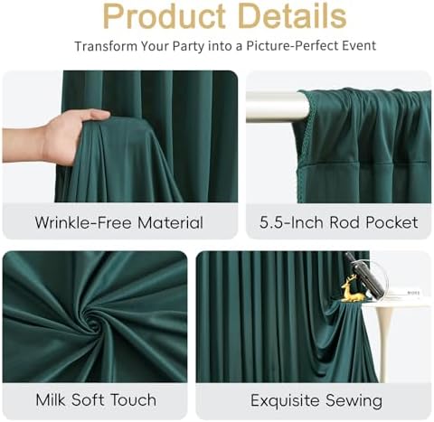 10x15ft Hunter Green Backdrop Curtains, Wrinkle Free Fabric Drapes for Backdrop, Photo Backdrop Drapes for, alternate view 6