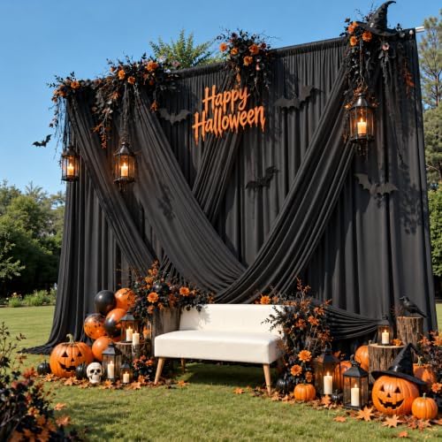 10x16 ft Black Backdrop Curtains for Wedding Parties, Birthdays, Halloween in 10x16 ft