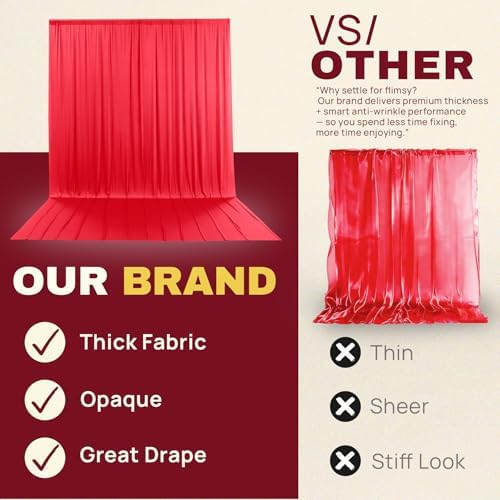 10x16 ft Red Backdrop Curtains for Wedding Parties, Birthdays, Halloween in 10x16 ft, alternate view 4
