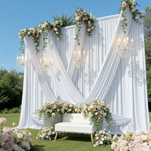 10x16 ft White Backdrop Curtains for Wedding Parties, Birthdays, Halloween in 10x16 ft, alternate view 2