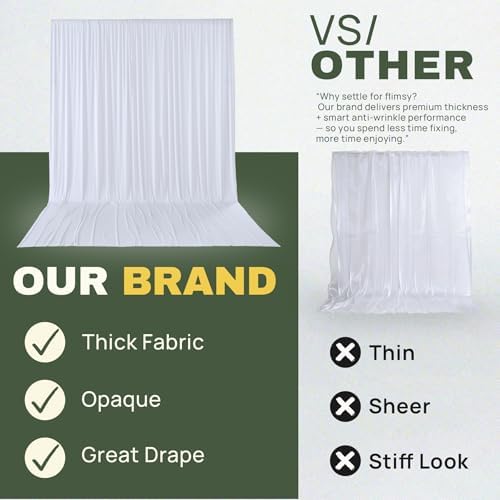 10x16 ft White Backdrop Curtains for Wedding Parties, Birthdays, Halloween in 10x16 ft, alternate view 6