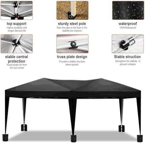 10x20 Black Pop Up Canopy Outdoor Party Tent with 6 Sidewalls, Wedding Party Tent Outdoor Waterproof UV50 Canopy, alternate