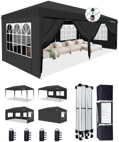 10x20 Black, Pop Up Canopy Tent with 6 Removable Sidewalls 10 * 20